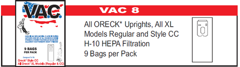 VAC 8 - Oreck* Upright Vacuum Bag